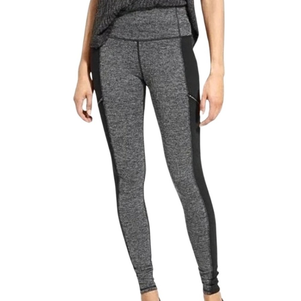 Athleta Womens Metro Drifter High Rise Grey Herringbone Legging Zipper Pockets S